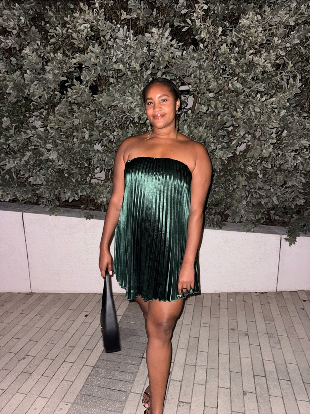 Lulus Dark Green Pleated Mini Dress